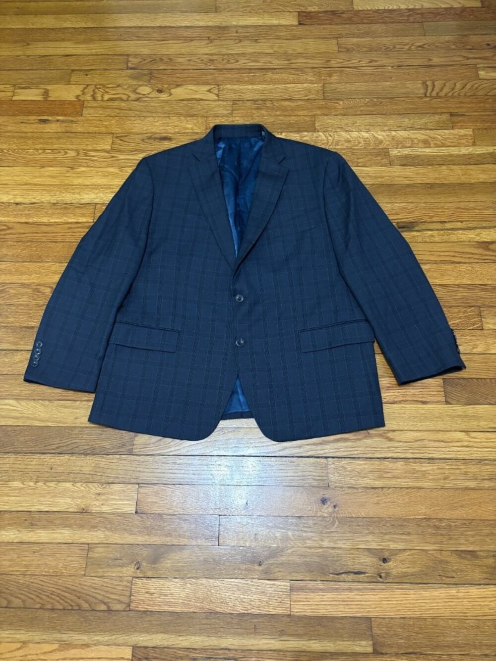 Michael Kors Mens Blazer Jacket Size 46R Blue Plaid Wool 2 Button Sport Coat